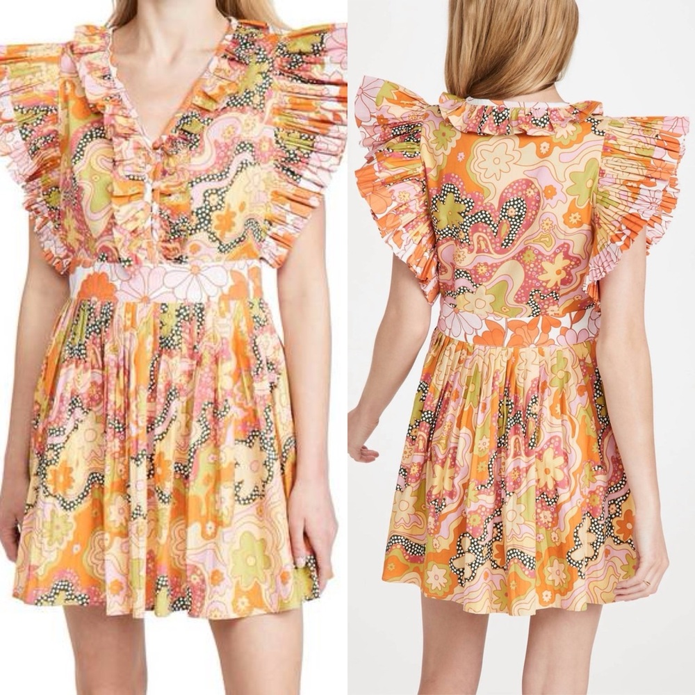 Celia B Floral Lirio Flutter Sleeve Floral Mini Dress Orange Pink Women’s M
